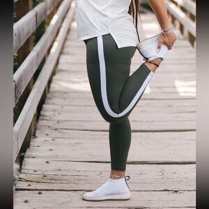 Zyia Forest Green Side Stripe Luxe High Rise 7/8 Leggings  | Women's 2